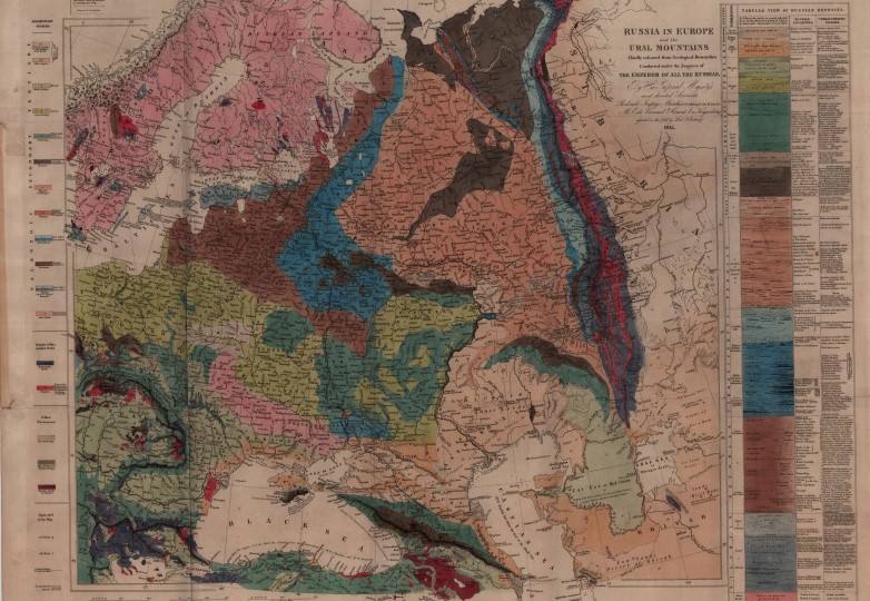 Геологическая карта европейской части России и Уральских гор Родерика Импи Мерчисона, 1845 г., источник: geokniga.org